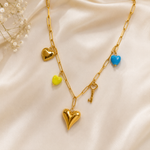 Load image into Gallery viewer, Color Pop Heart & Key Charm Necklace – 18K Gold Plated