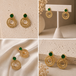 Load image into Gallery viewer, Orbit Elegance Earrings - (Emerald & Crystal)