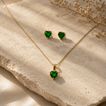 Load image into Gallery viewer, Emerald Heart Necklace & Earring Set – 18K Gold Plated