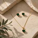 Load image into Gallery viewer, Emerald Heart Necklace & Earring Set – 18K Gold Plated