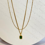 Load image into Gallery viewer, Emerald Green Layered Pendant Necklace – 18K Gold Plated