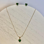 Load image into Gallery viewer, Emerald Heart Necklace & Earring Set – 18K Gold Plated