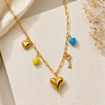 Load image into Gallery viewer, Color Pop Heart &amp; Key Charm Necklace – 18K Gold Plated