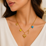 Load image into Gallery viewer, Color Pop Heart &amp; Key Charm Necklace – 18K Gold Plated