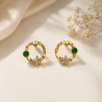 Load image into Gallery viewer, Luna Bloom Earrings – White &amp; Emerald Crystal