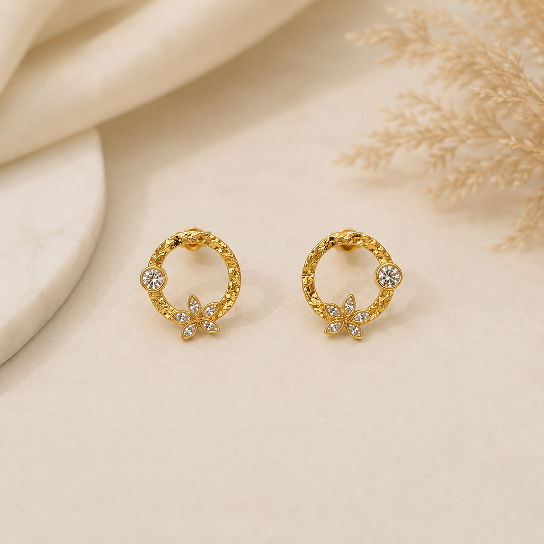 Luna Bloom Earrings – White & Emerald Crystal