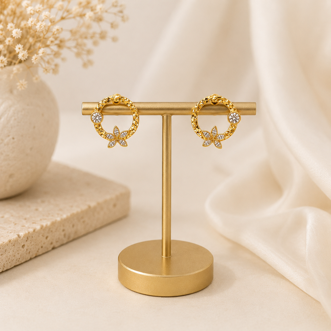 Luna Bloom Earrings – White & Emerald Crystal