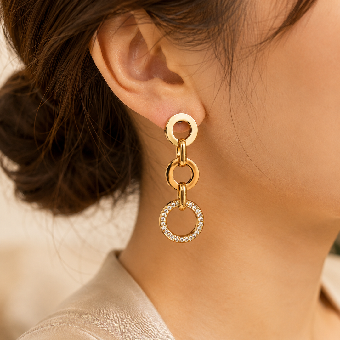 Trinity Link Earrings – 18K Gold Plated