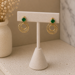 Load image into Gallery viewer, Orbit Elegance Earrings - (Emerald &amp; Crystal)