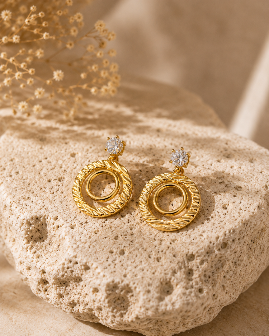 Orbit Elegance Earrings - (Emerald & Crystal)