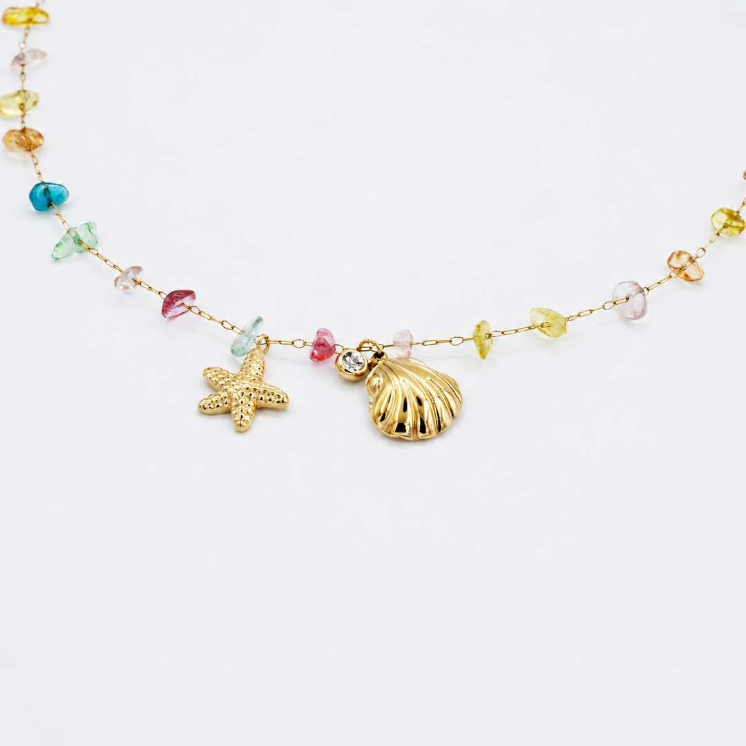 Seashell & Starfish Gemstone Charm Bracelet