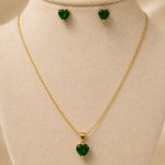 Load image into Gallery viewer, Emerald Heart Necklace &amp; Earring Set – 18K Gold Plated