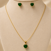 Emerald Heart Necklace & Earring Set – 18K Gold Plated