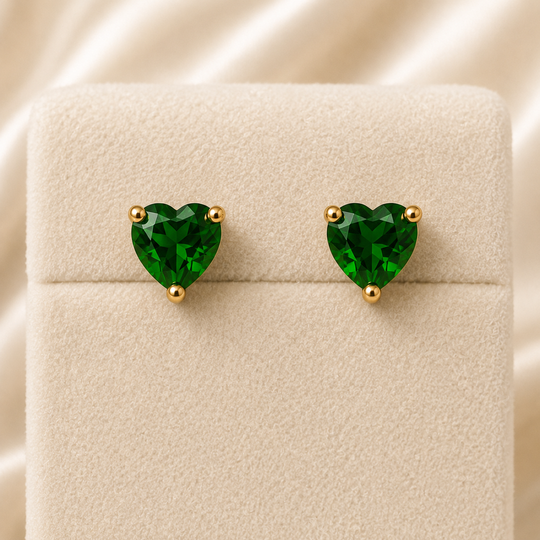 Emerald Heart Necklace & Earring Set – 18K Gold Plated