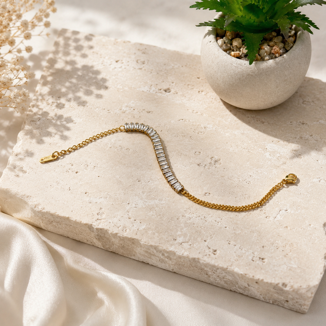 Crystal Baguette Bracelet – 18K Gold Plated