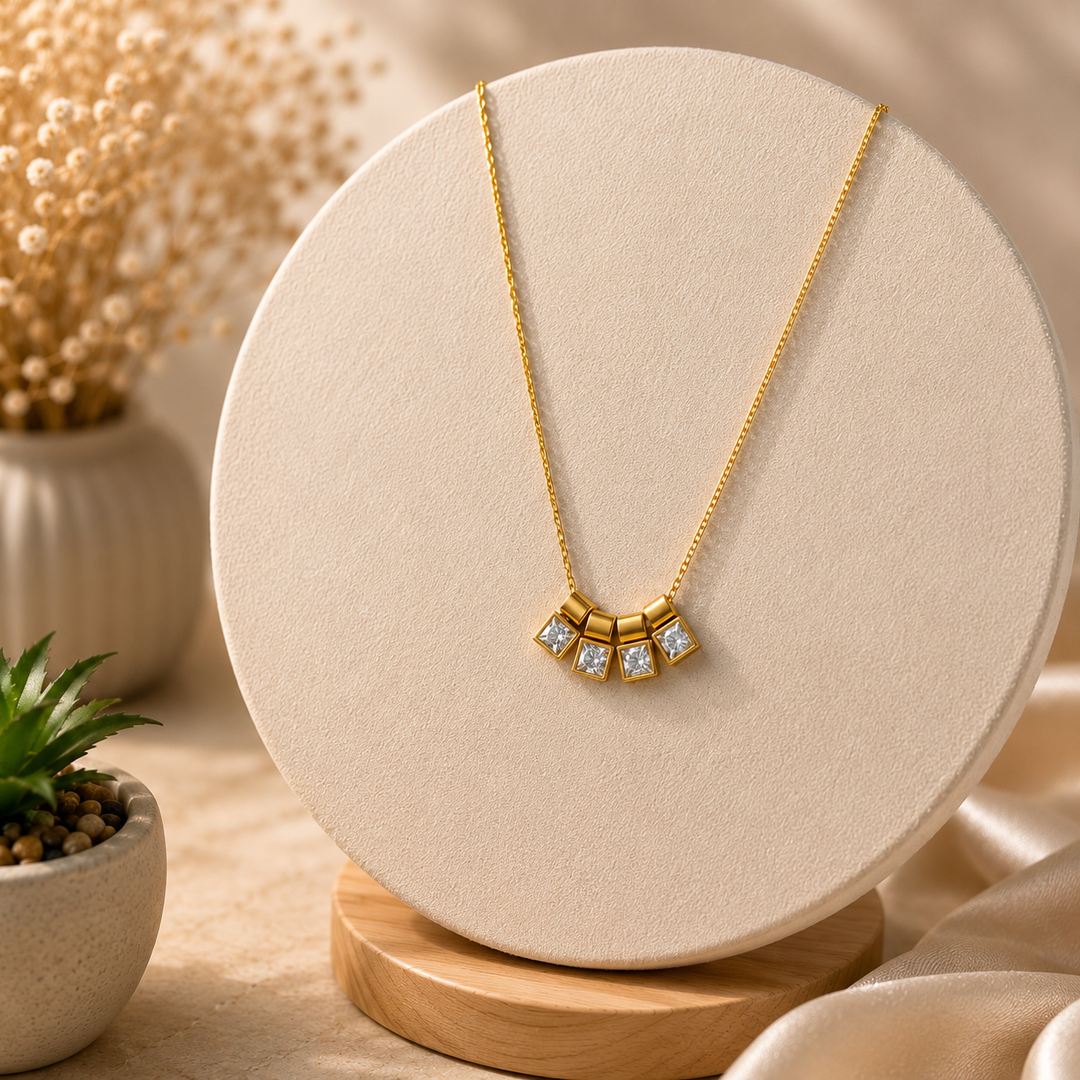 Geometric Crystal Bar Necklace – 18K Gold Plated