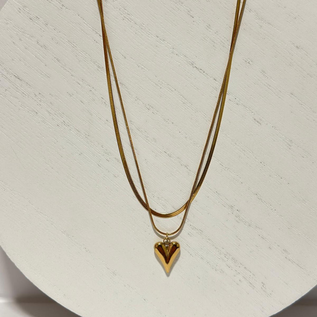 Layered Heart Pendant Necklace – 18K Gold Plated