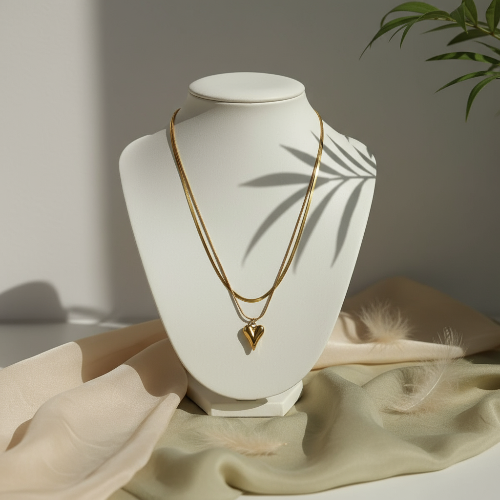 Layered Heart Pendant Necklace – 18K Gold Plated