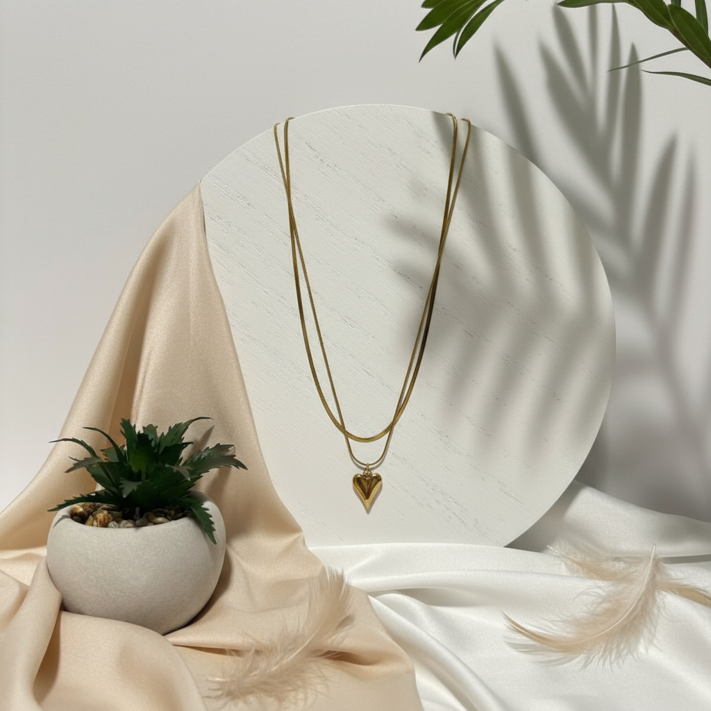 Layered Heart Pendant Necklace – 18K Gold Plated