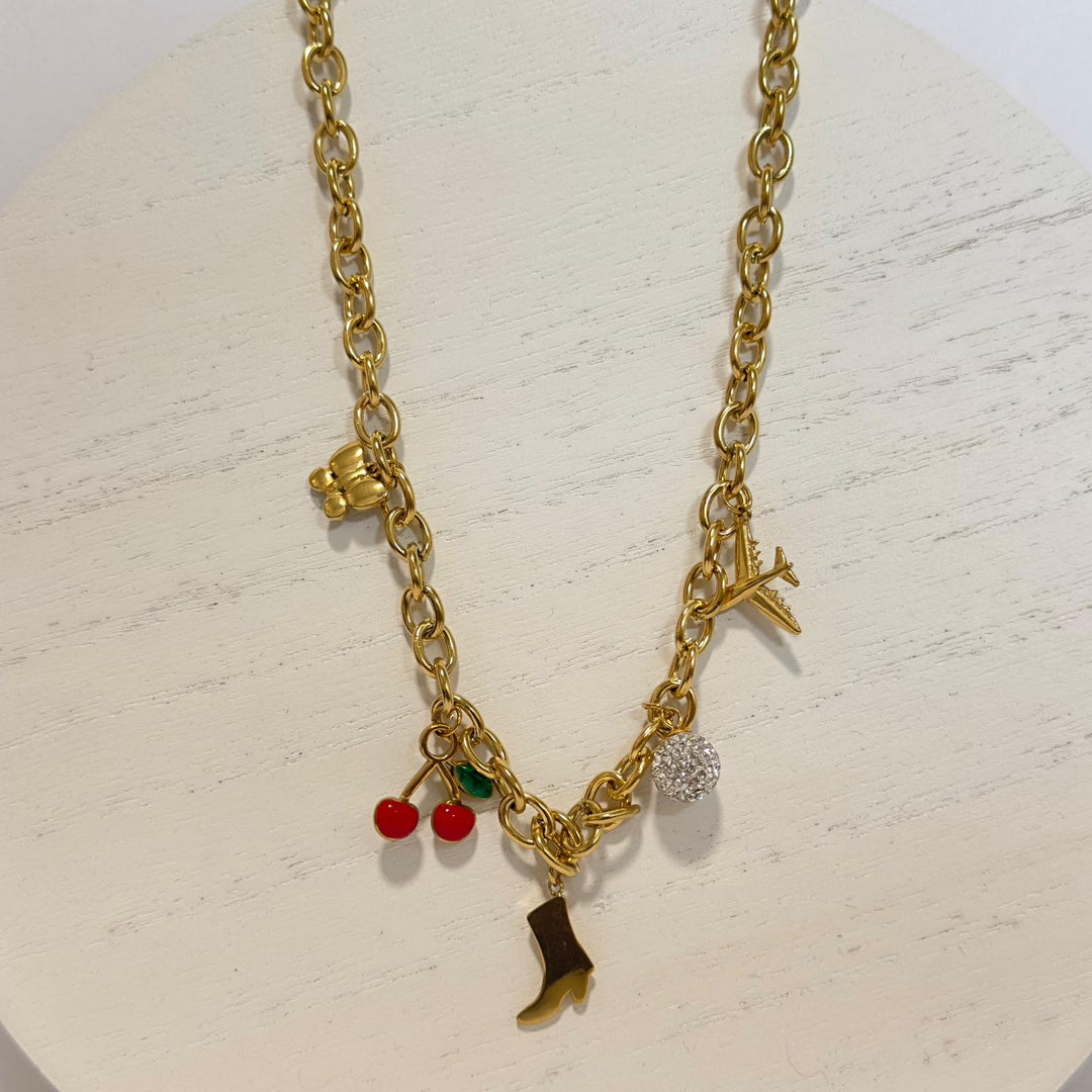 Cherry Heart Charm Necklace – 18K Gold Plated