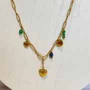 Gemstone Heart Charm Necklace – 18K Gold Plated