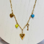 Load image into Gallery viewer, Color Pop Heart &amp; Key Charm Necklace – 18K Gold Plated