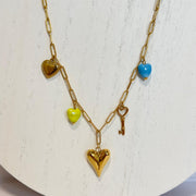 Color Pop Heart & Key Charm Necklace – 18K Gold Plated