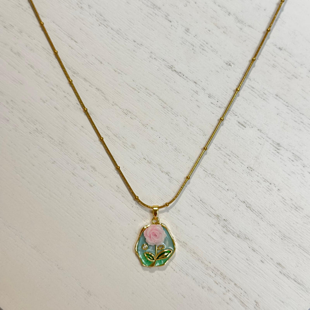 Rose Bloom Pendant Necklace – 18K Gold Plated (3 Colors)