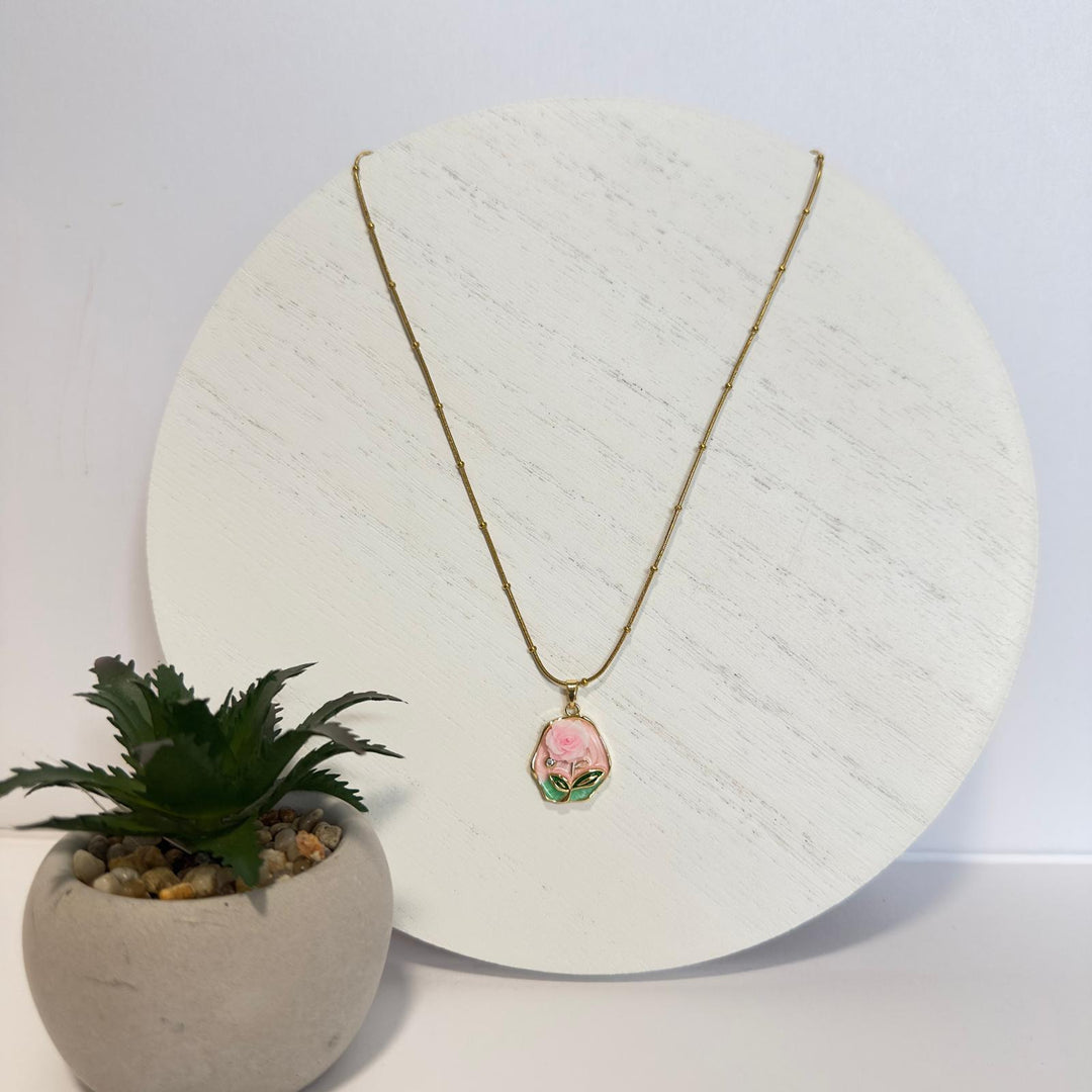 Rose Bloom Pendant Necklace – 18K Gold Plated (3 Colors)
