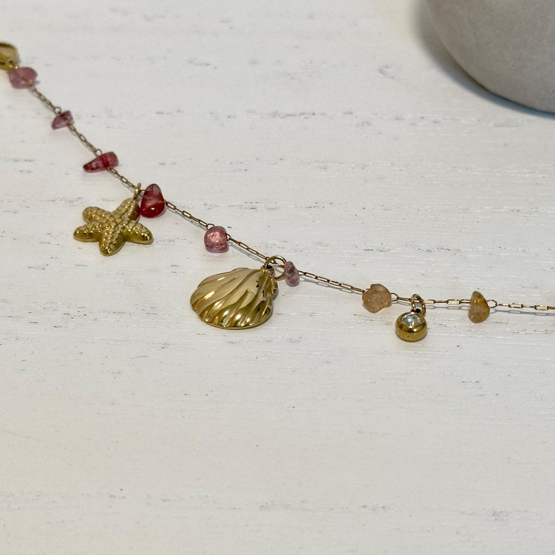 Seashell & Starfish Gemstone Charm Bracelet