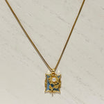 Load image into Gallery viewer, Blue Enamel Floral Pearl Pendant Necklace – 18K Gold Plated