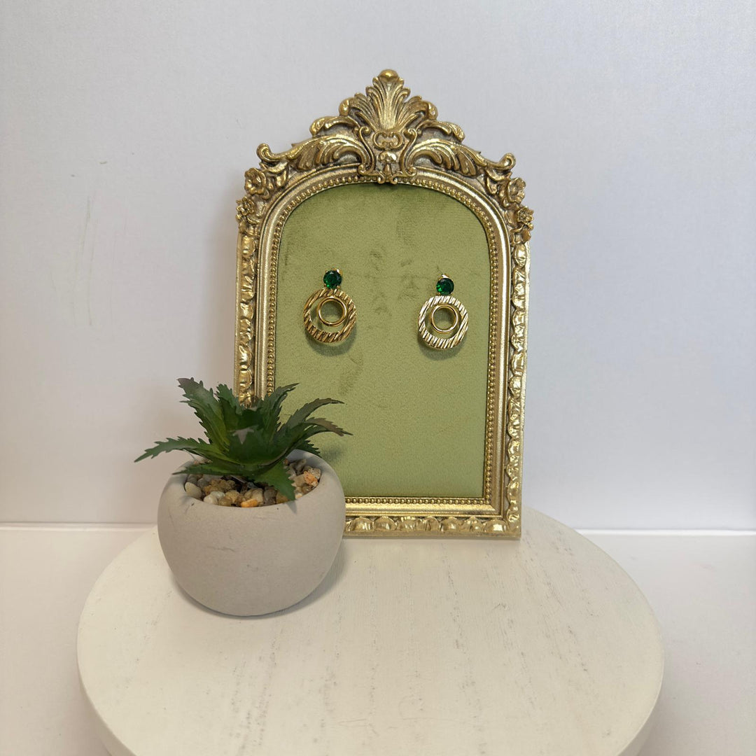 Orbit Elegance Earrings - (Emerald & Crystal)