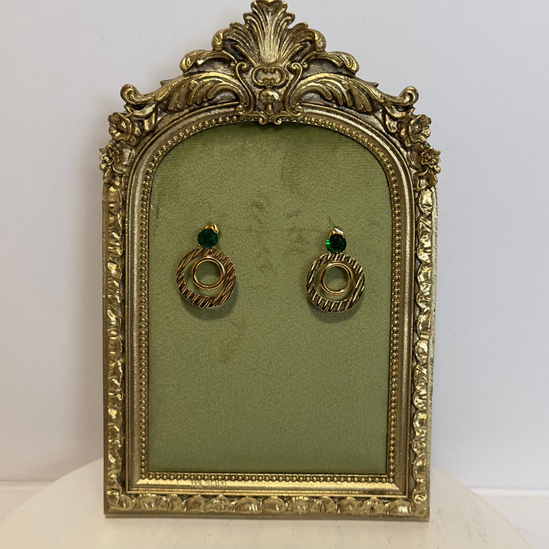 Orbit Elegance Earrings - (Emerald & Crystal)