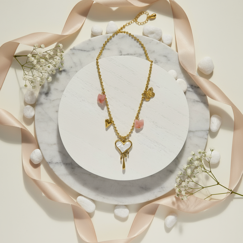 Melting Heart & Butterfly Charm Necklace