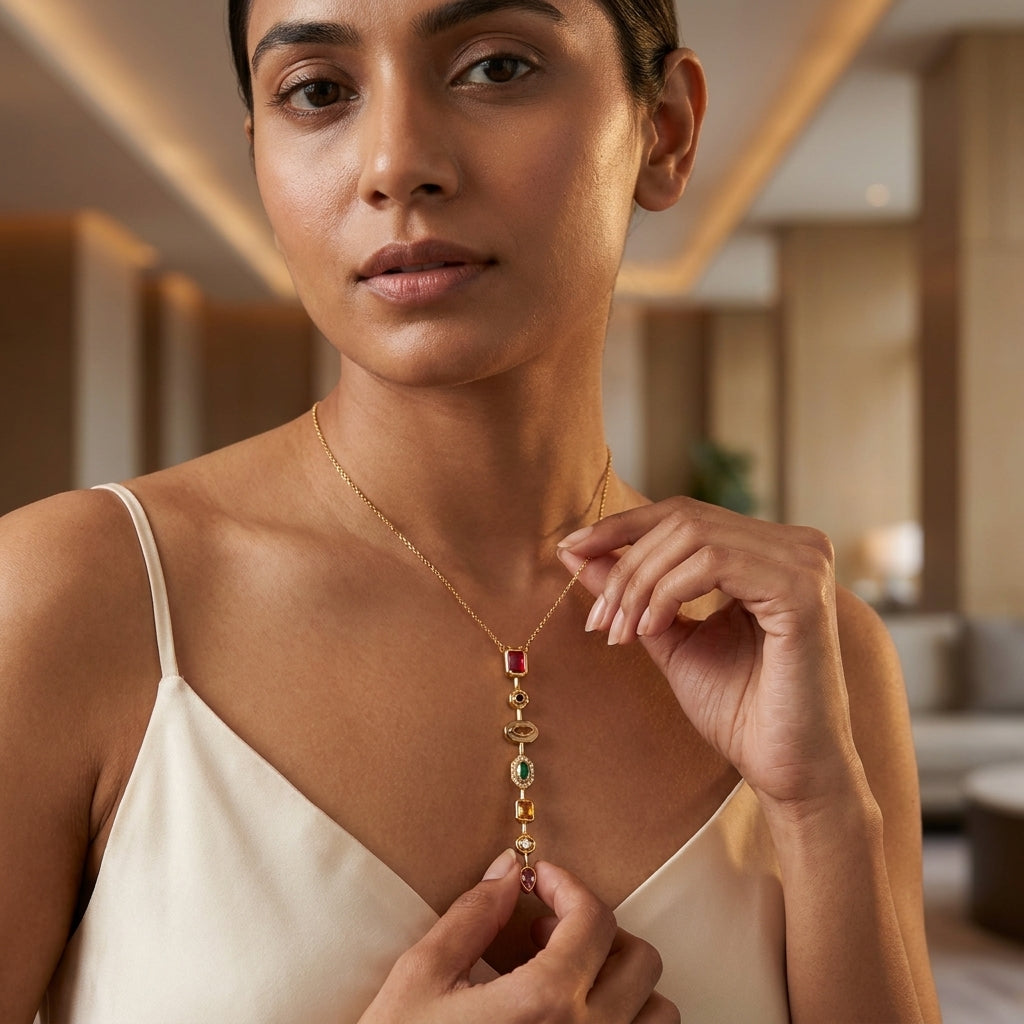 Vibrant Gemstone Drop Necklace – 18K Gold Plated