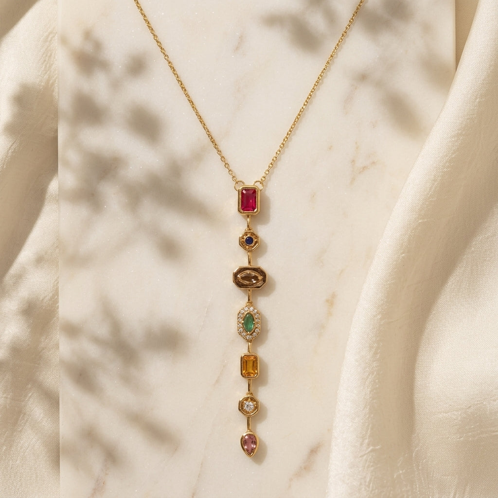 Vibrant Gemstone Drop Necklace – 18K Gold Plated